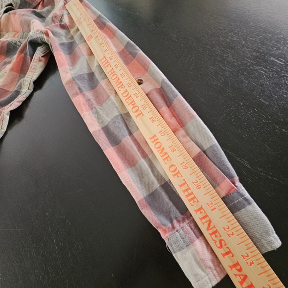 Carhartt Womens Coral Gray Plaid Cotton Button Shirt M 8/10 Western Cowgirl Farm - Picture 5 of 12